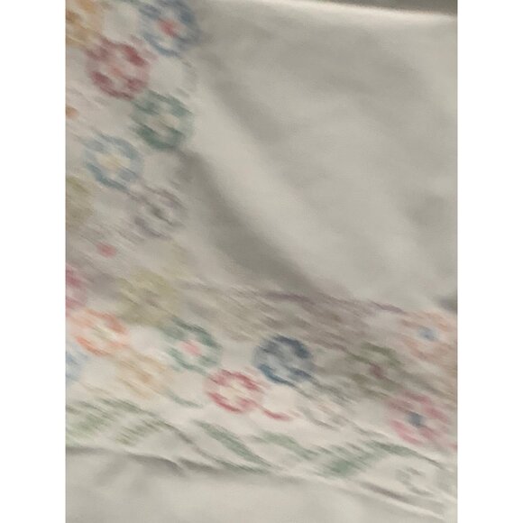 Vintage Hand Cross Stitch Floral Tablecloth with Scalloped Edges 48" x 51" Cotto - Picture 8 of 11